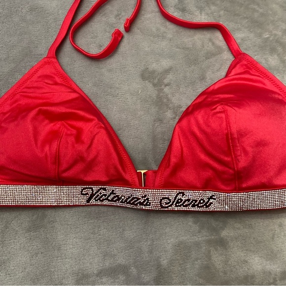 New! Victoria’s Secret rhinestone bling strap bikini top red 4583 - Picture 2 of 7